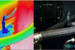 Fotografia wizyjna i termowizyjna sprężarki w zakładzie przemysłowym podczas pomiarów termowizyjnych.